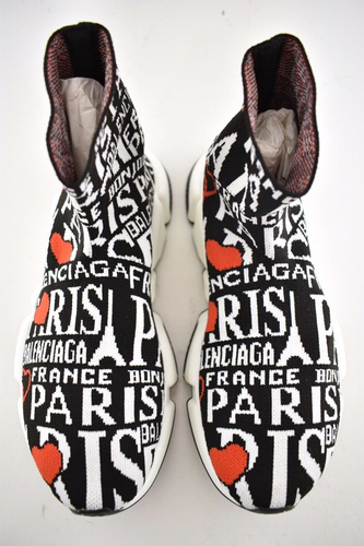 Pre-owned Balenciaga Women Speed Sock Trainer White Black Red Paris Runner Sneakers 42