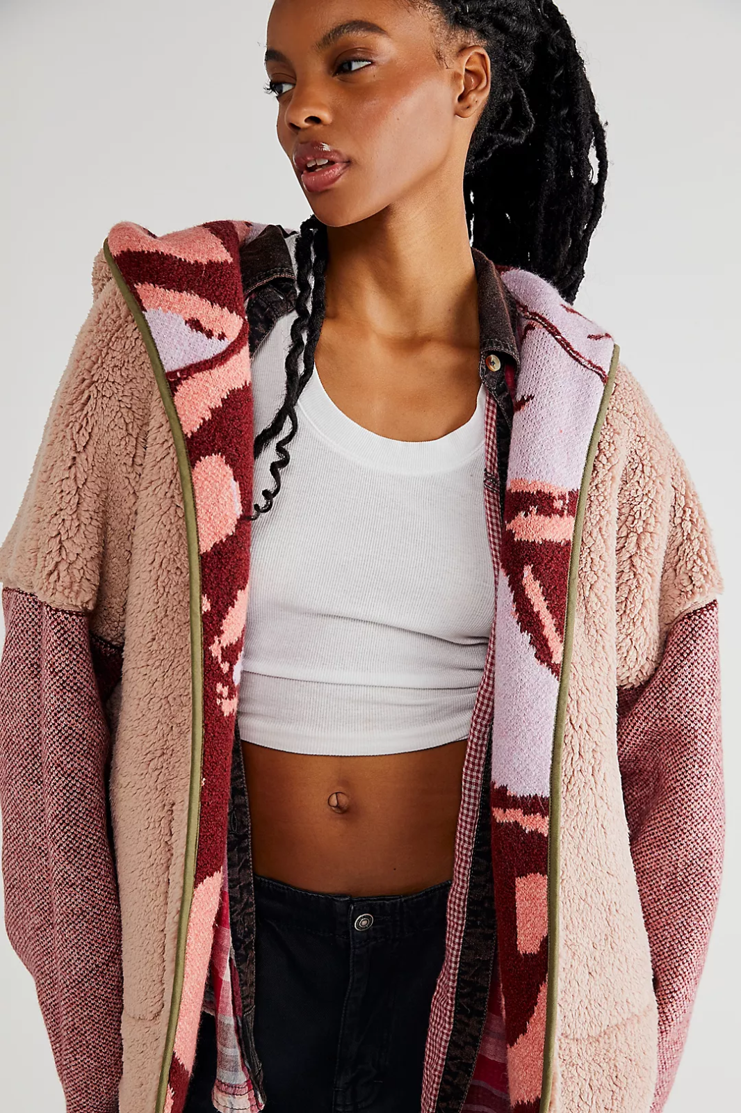 Pre-owned Free People Winter Chill Jacket Coat $268 S M L Reversible Oversized Fleece In Multicolor