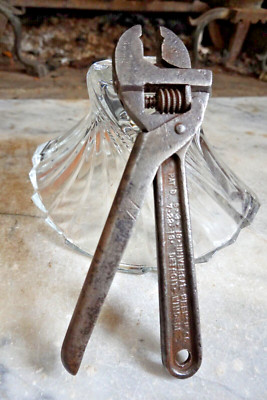 Antique UNIVERSAL 8'' ADJUSTABLE NUT WRENCH Pat'd. 1918-19 Mechanic Home Workshop