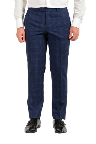 Pre-owned Hugo Boss Men's "jeckson/lenon1" Regular Fit Plaid 100% Wool Two Button Suit In Blue/navy Blue