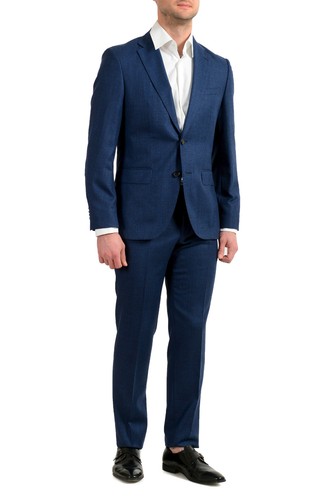 Pre-owned Hugo Boss Men's "johnstons5/lenon1" Regular Fit 100% Wool Blue Two Button Suit