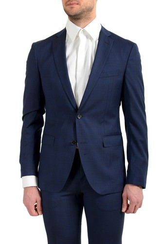 Pre-owned Hugo Boss Men's "reyno4/wave2" Extra Slim Fit 100% Wool Blue Two Button Suit