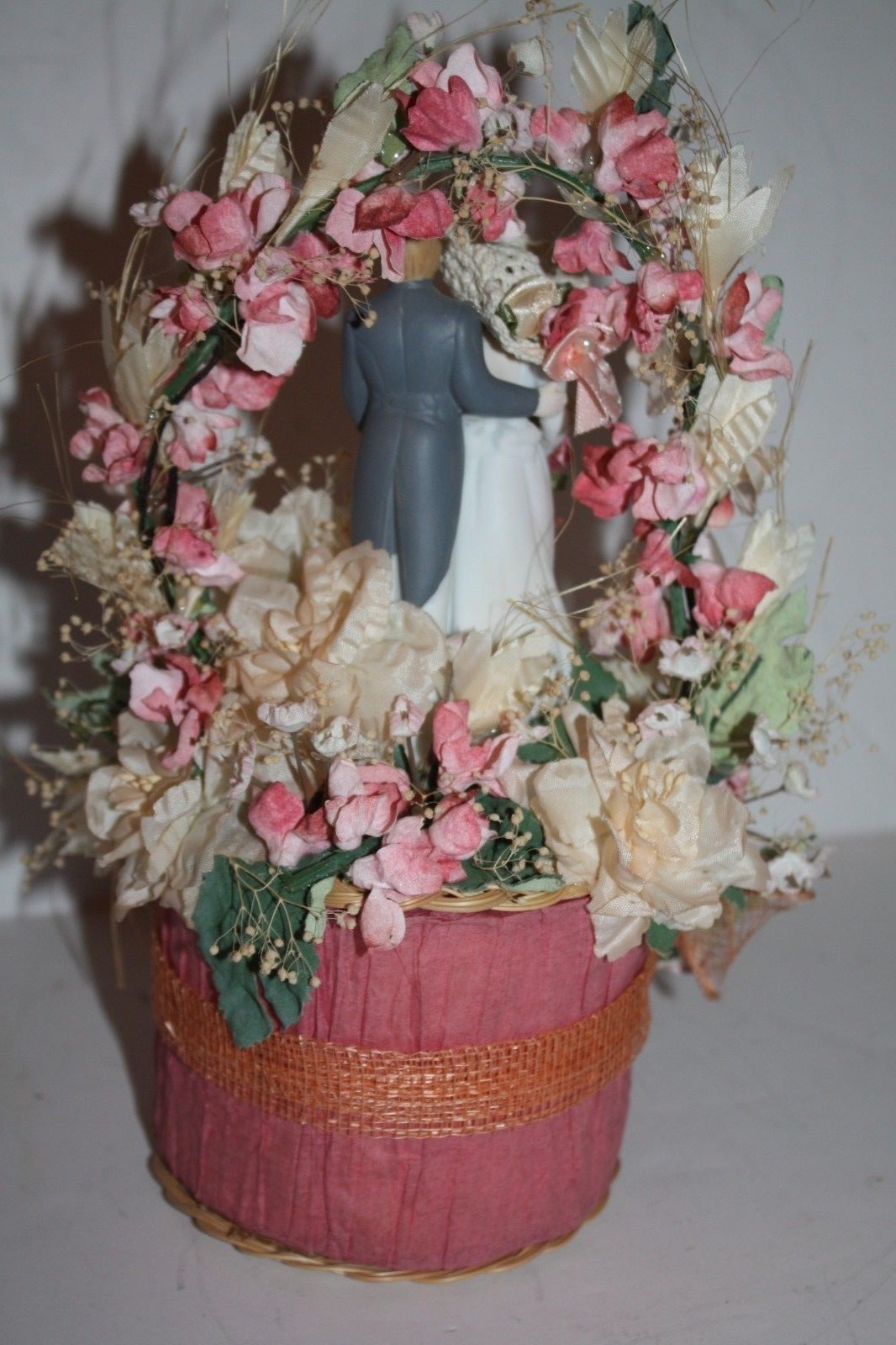 Vintage Wedding Cake Topper/Decoration Pink and White Flowers
