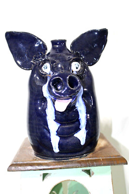 ( RARE ) [cry n eyes] marvin bailey        pig JUG folk art size 11'' t x 8'' w