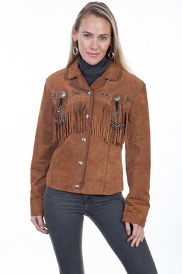 Pre-owned Scully Womens Cinnamon Boar Suede Jacket In Brown