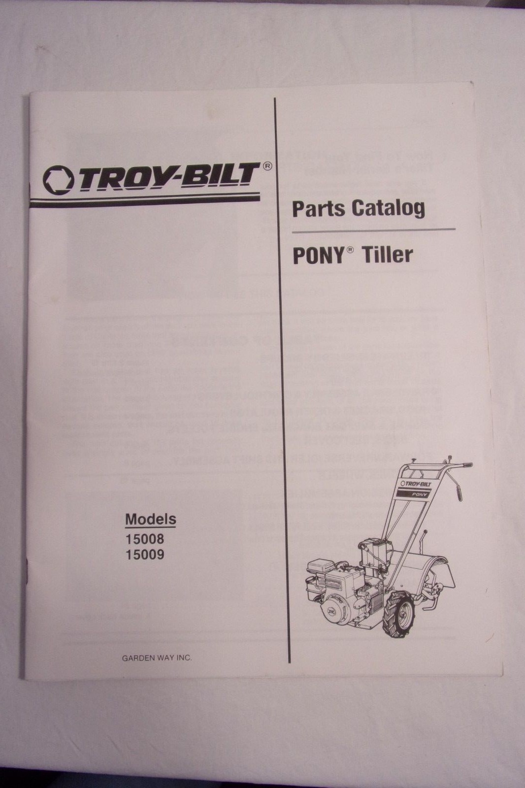 Troy-Bilt Pony Tiller Parts Catalog 15008 15009 + Briggs & Stratton Instructions