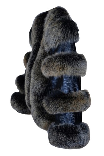 Pre-owned Handmade Women's Alligator Crocodile Print Leather Jacket Silver Fox Fur Collar All Sizes