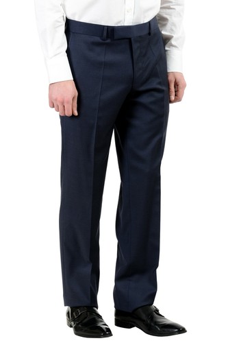 Pre-owned Hugo Boss "paolini1/movio1us" Men's 100% Wool Blue Two Button Suit Us 38r It 48r