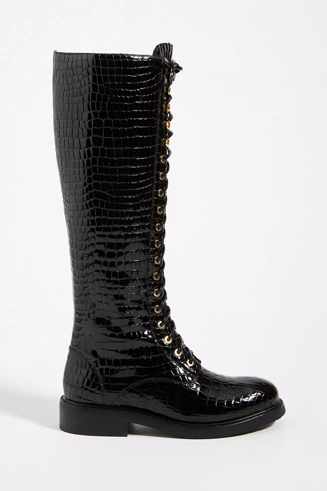 Pre-owned Anthropologie Jeffrey Campbell Arkin Tall Lace Up Patent Leather Boots Black 10