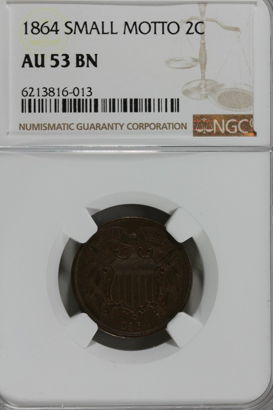 1864  .02  NGC  AU 53BN SMALL MOTTO