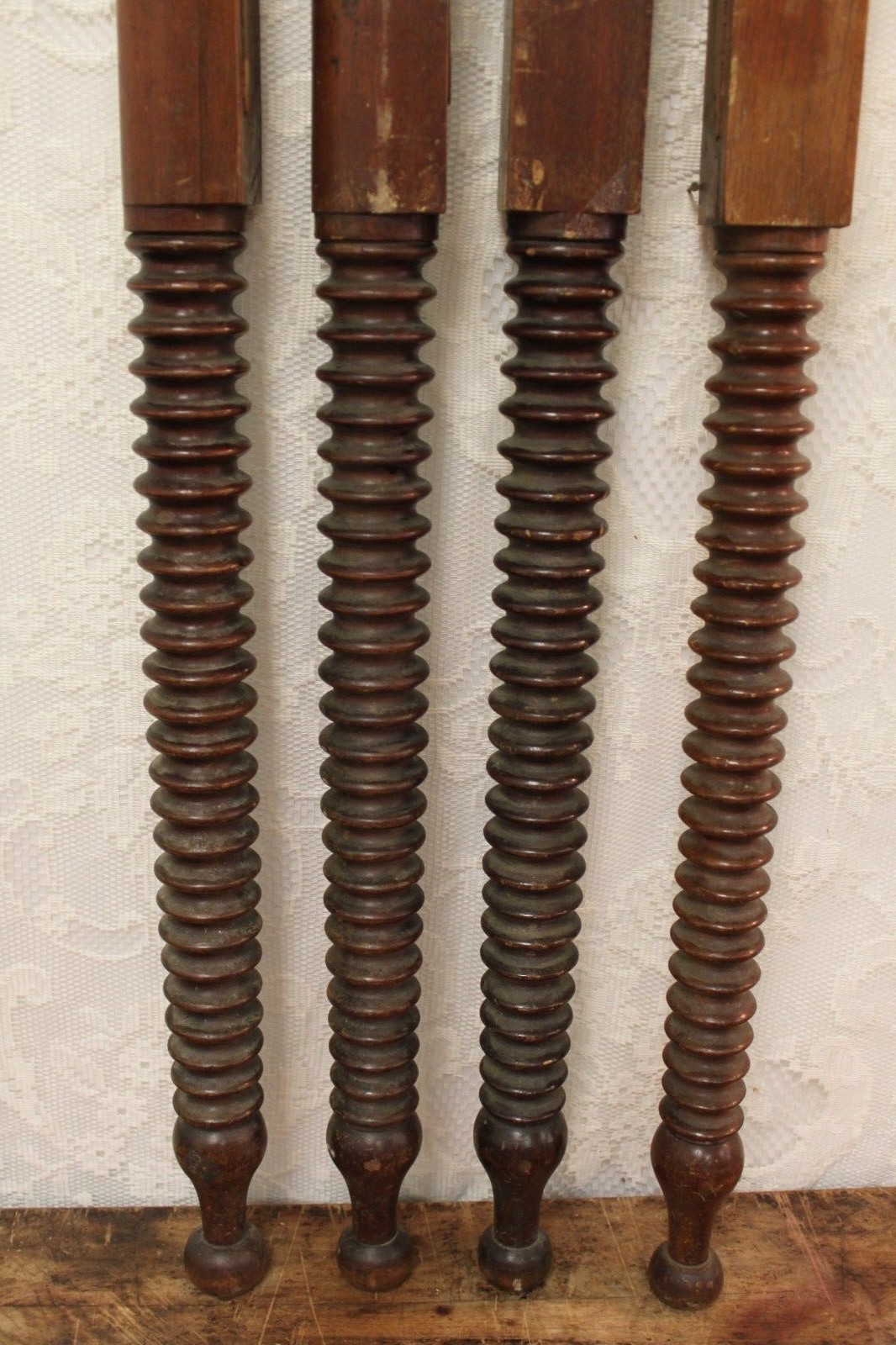 Set Of 4 Antique Salvaged Walnut Spiral Table Legs