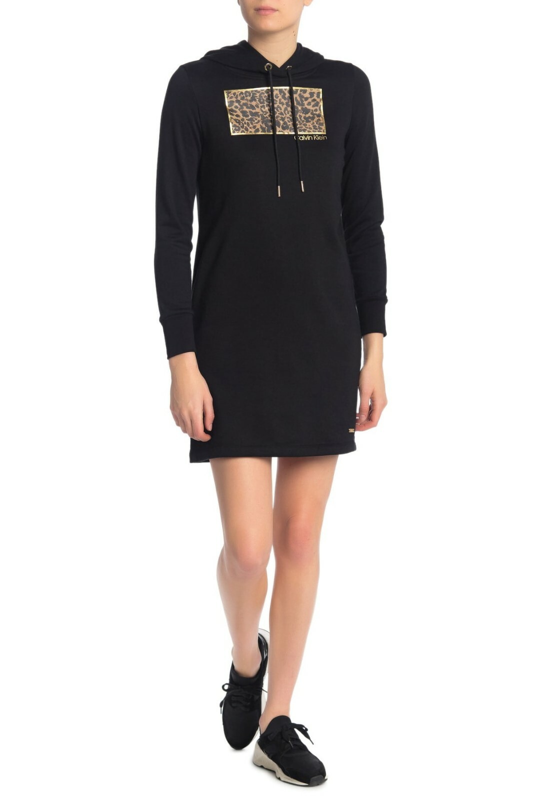 Calvin Klein NWT Modern ЧЕРНОЕ платье-свитер с леопардовым логотипом, размер M