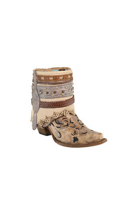 Pre-owned Corral Boots Corral Ladies Strap Cognac Cowhide Leather Ankle Boots In Brown