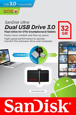 SanDisk 32GB OTG Dual Ultra USB 3.0 Micro Flash Thumb Drive Memory SDDD2-032G