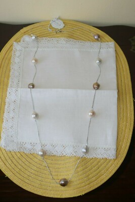 BEAUTIFUL IRIS & LILY  LONDON STERLING SILVER FRESHWATER PEARL WOMEN NECKLACE 