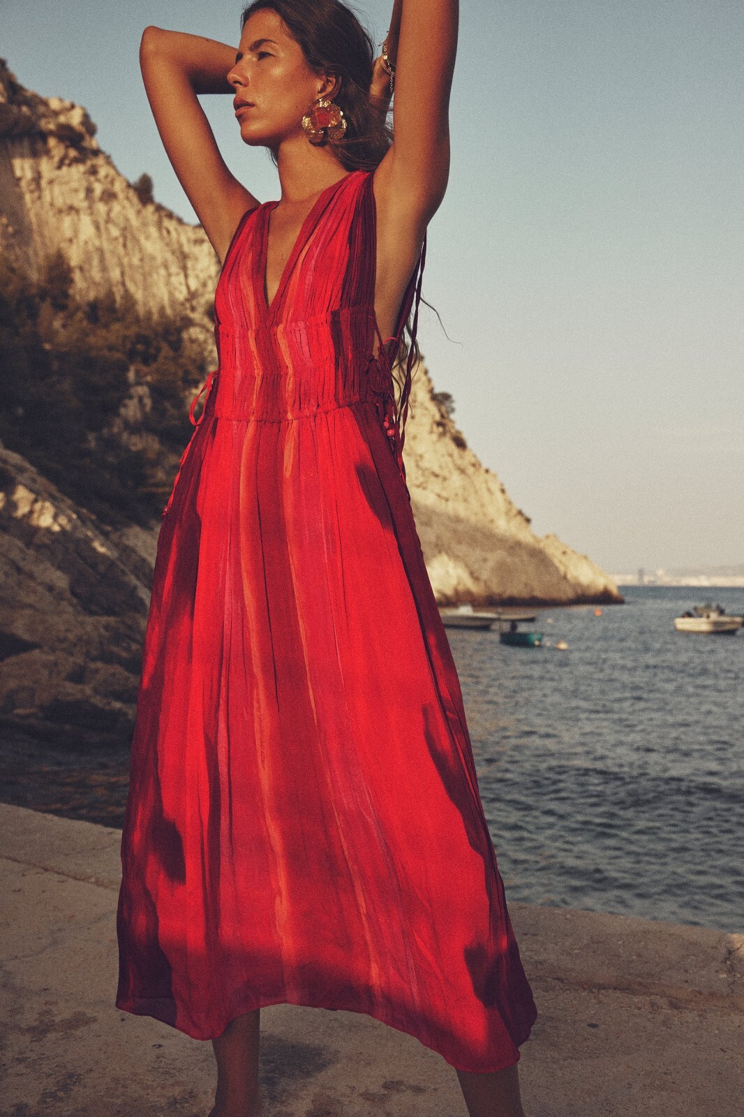 Zara V-Neck Beaded Appliques Tie Dye Midi Dress 7521/253 Zara V-Neck Beaded Appliques Tie Dye Midi Dress 7521/253