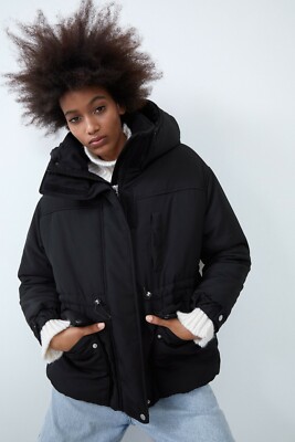 ZARA Water Repellent Thick Fur Lined Hooded Padded Parka Coat Jacket SIZE M NWT