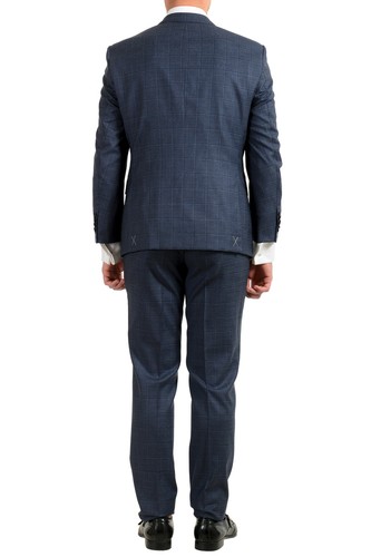 Pre-owned Hugo Boss Men's "t-jarrod/lone" Regular Fit 100% Wool Plaid Two Button Suit In Blue