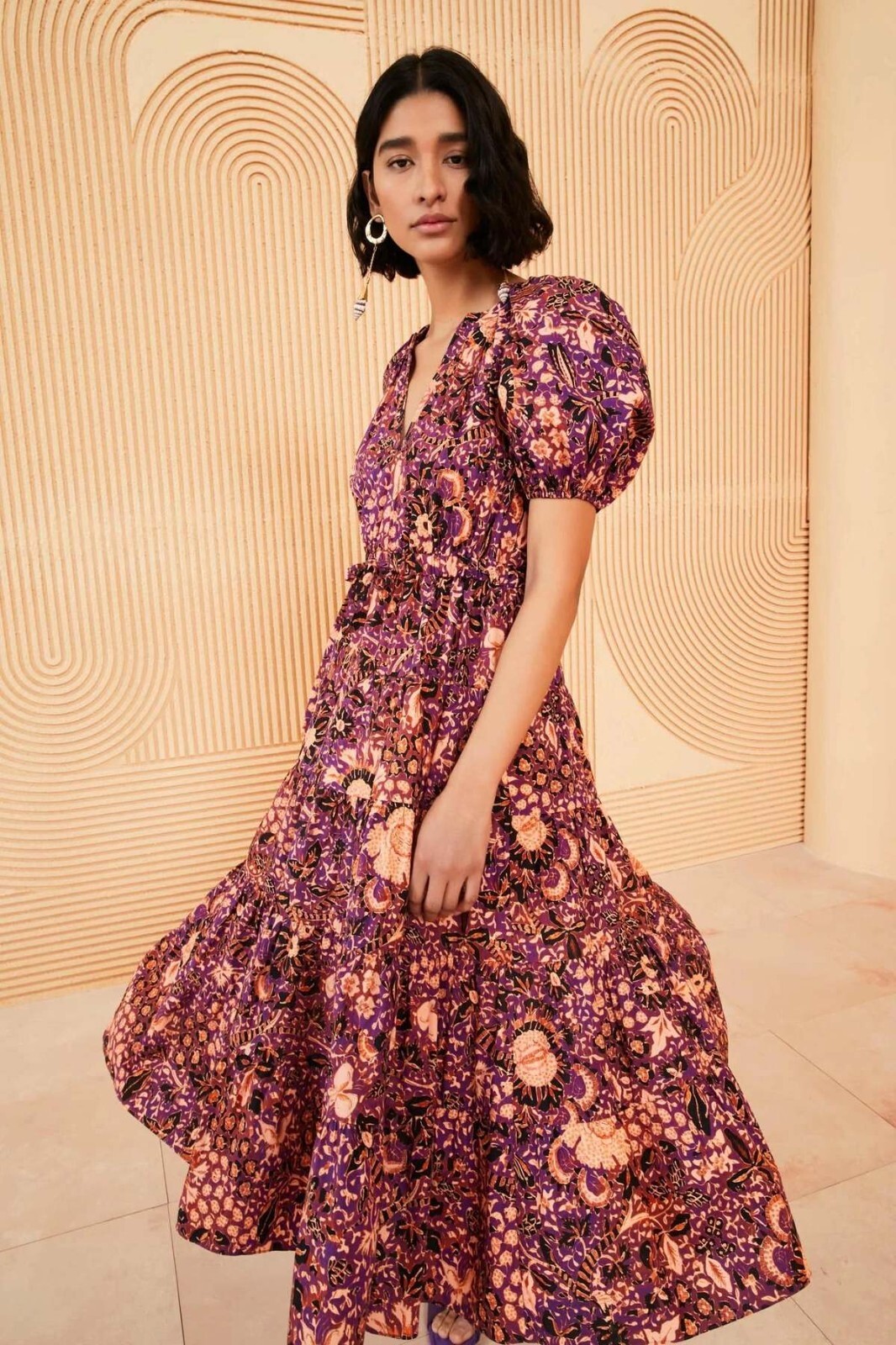 Pre-owned Ulla Johnson Olina Floral Midi Dress, Black Currant Size 2, 4 $470