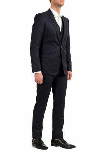 DOLCE & GABBANA DOLCE & GABBANA MEN'S "MARTINI" 100% WOOL STRIPED TWO BUTTON THREE PIECE SUIT