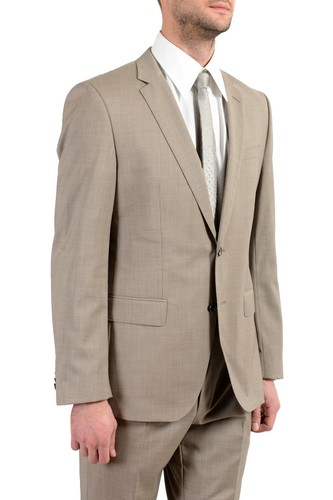 Pre-owned Hugo Boss "huge6/genius5" Men's 100% Wool Slim Beige Two Button Suit