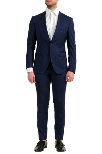 Pre-owned Hugo Boss Men's "reyno4/wave2" Extra Slim Fit 100% Wool Blue Two Button Suit