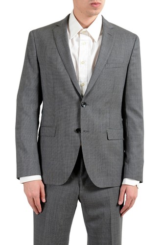 Pre-owned Hugo Boss "reyno4/wave2" Men's 100% Wool Extra Slim Gray Two Button Suit