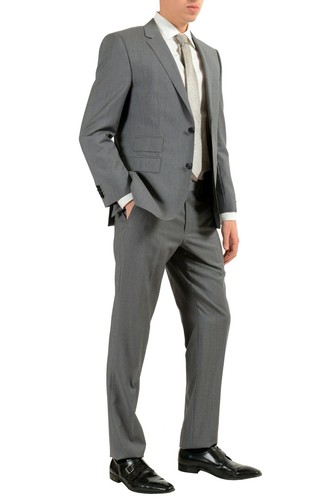 Pre-owned Hugo Boss "kings/central_1" Men's 100% Wool Striped Gray Two Button Suit