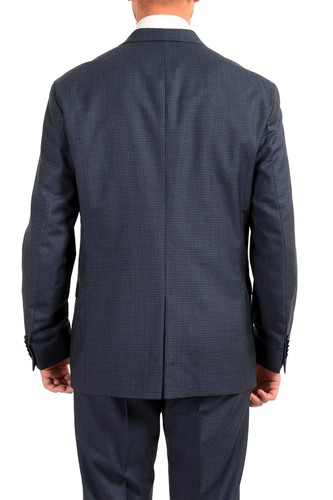 Pre-owned Hugo Boss Men's "urban/fargo 194f1" Regular Fit Plaid 100% Wool Two Button Suit In Blue/black