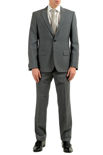 Pre-owned Hugo Boss "halsey2/merrill2" Men's 100% Wool Gray Two Button Suit