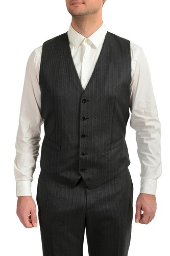 Pre-owned Dolce & Gabbana Men's "gold" 100% Wool Striped Three Piece Suit Us 34r It 44r In Gray