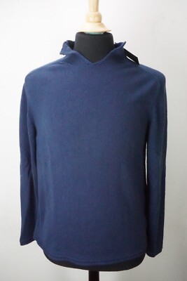 Giorgio Armani Black Label Blue Mock Neck Cashmere Knit Woven Sweater 48 NEW