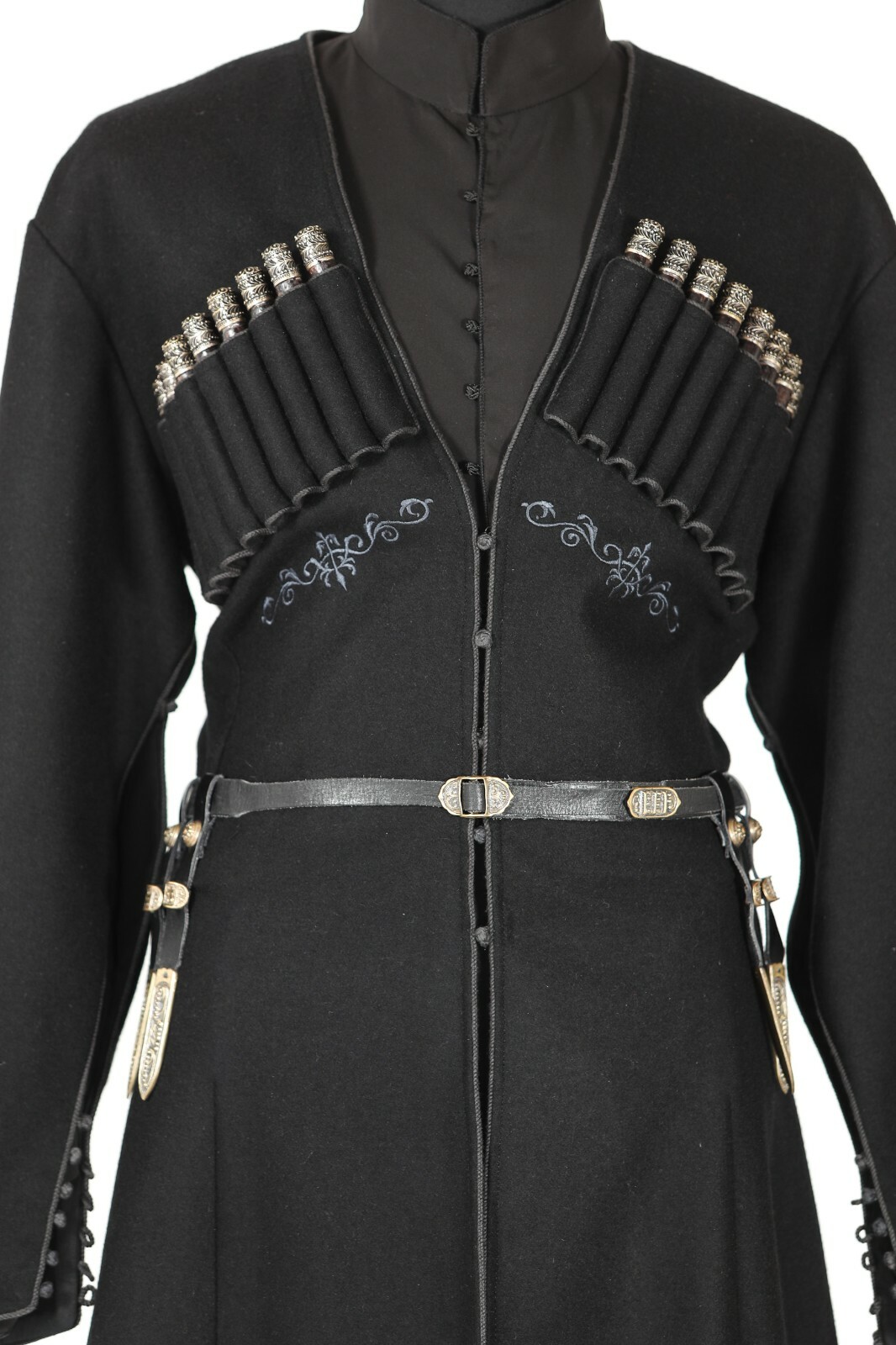 Pre-owned Handmade Men's  Coat "chokha" With Beautiful Details (a Sword, A Belt ) In Black