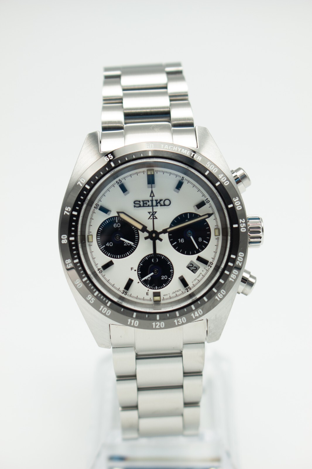 Pre-owned Seiko Prospex Speedtimer Solarchronograph White Sand-blasted Dial Watch Ssc813p1