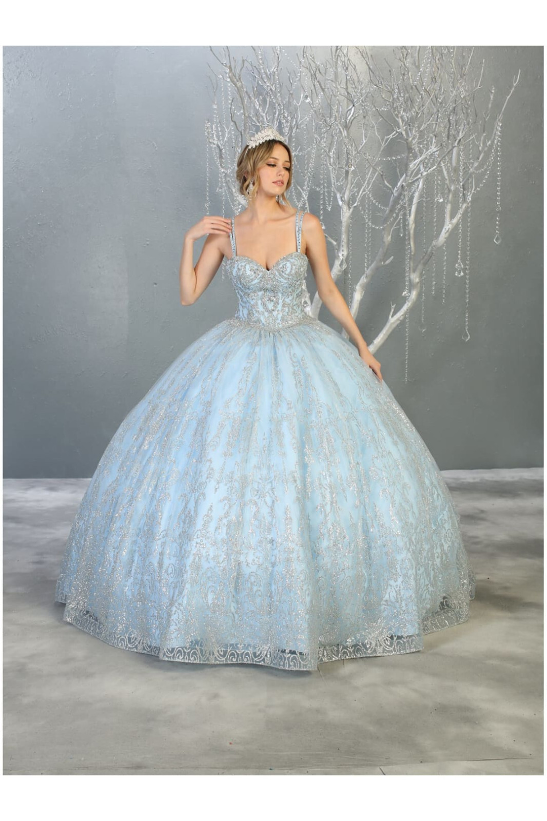 Pre-owned Designer Quinceanera Glitter Ball Gown In Blue