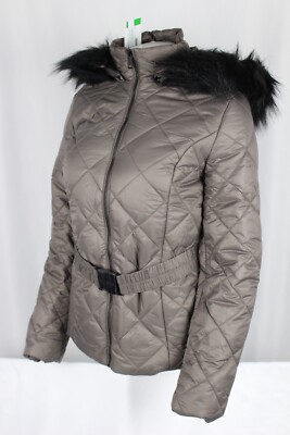 Guess Women's Eco Zaila Puffer Jacket Hooded Belted Equestrian Brown