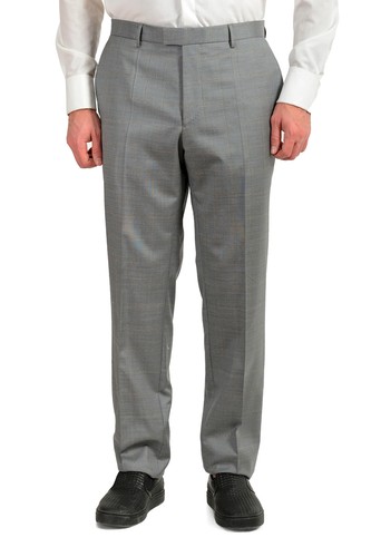 Pre-owned Hugo Boss Men's "t-harvers4/glover3" Slim Fit Plaid Silk Wool Two Button Suit In Gray/gold