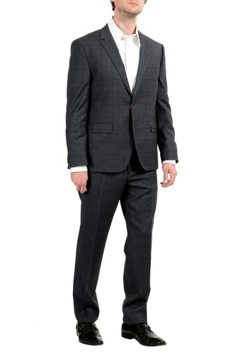 Pre-owned Hugo Boss "c-jeffery/c-simmons" Men's Wool Plaid Gray Two Button Suit