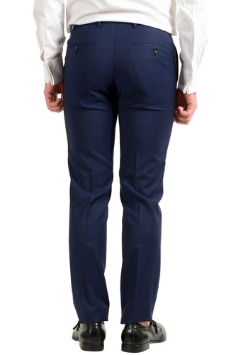 Pre-owned Hugo Boss Men's "novan5/ben2" Slim Fit 100% Wool Plaid Two Button Suit In Blue