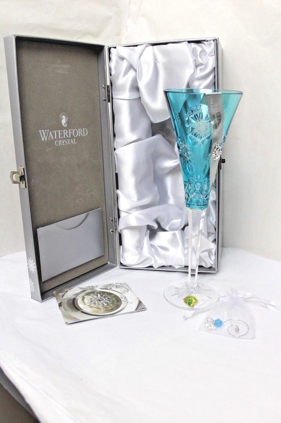 Waterford Crystal Snowflake Wishes Aqua Happiness Flute 8th Edition NIB *