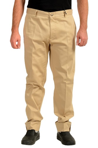Pre-owned Versace Men's Beige Flat Front Chino Casual Pants Us 38 It 54
