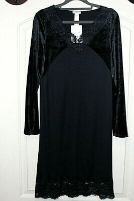 HANRO Women's Ava Black Long Sleeve Night Gown Size Small