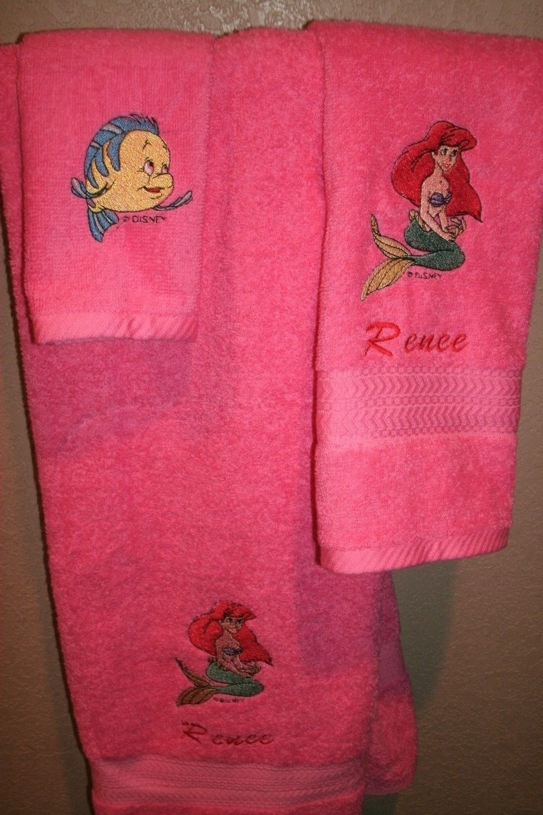Little Mermaid Personalized 3 Piece Bath Towel Set,  Your Color Choice, Princess