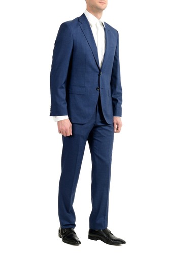 Pre-owned Hugo Boss "johnstons5/lenon1" Men's 100% Wool Blue Two Button Suit