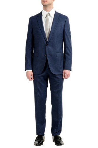 Pre-owned Hugo Boss "novan5/ben2" Men's 100% Wool Blue Plaid Two Button Suit