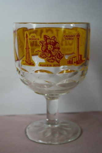 CALGARY CANADA'S STAMPEDE CITY ADVERTISING  GLASS DRINKING GOBLET  FOOTED 10 OZ.