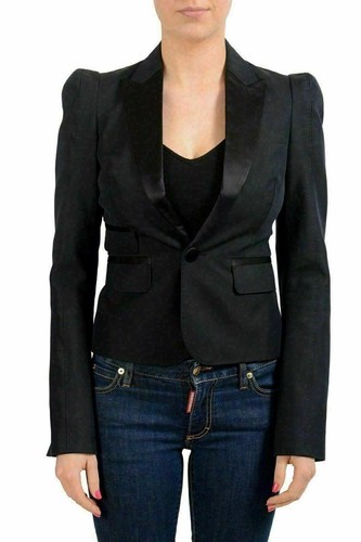 アウターその他 DSQUARED2 Woman Blazer Black S72BN0677S60567 900 Dsquared2 Silk Black One Button Tuxedo Style Women's Blazer