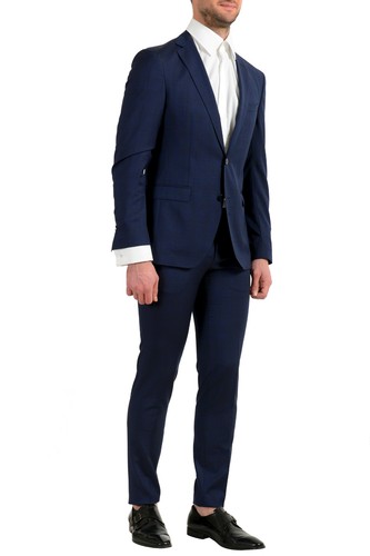 Pre-owned Hugo Boss Men's "reyno4/wave2" Extra Slim Fit 100% Wool Blue Two Button Suit