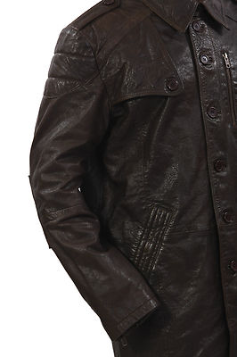 INFINITY INFINITY HERREN LANG MILITÄR WEICH DISTRESSED BRAUNES LEDER TRENCHCOAT