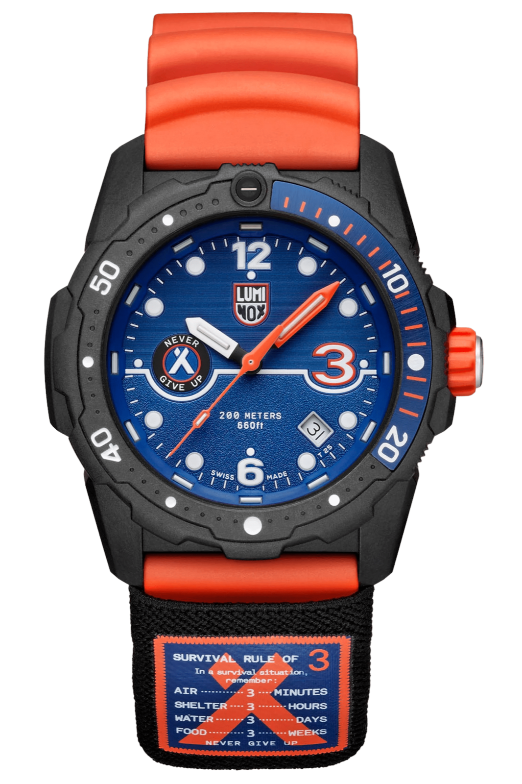 Pre-owned Luminox Bear Grylls Xb.3723.r3.1 Survival Rule Of 3 Rubber Quartz Men's Watch